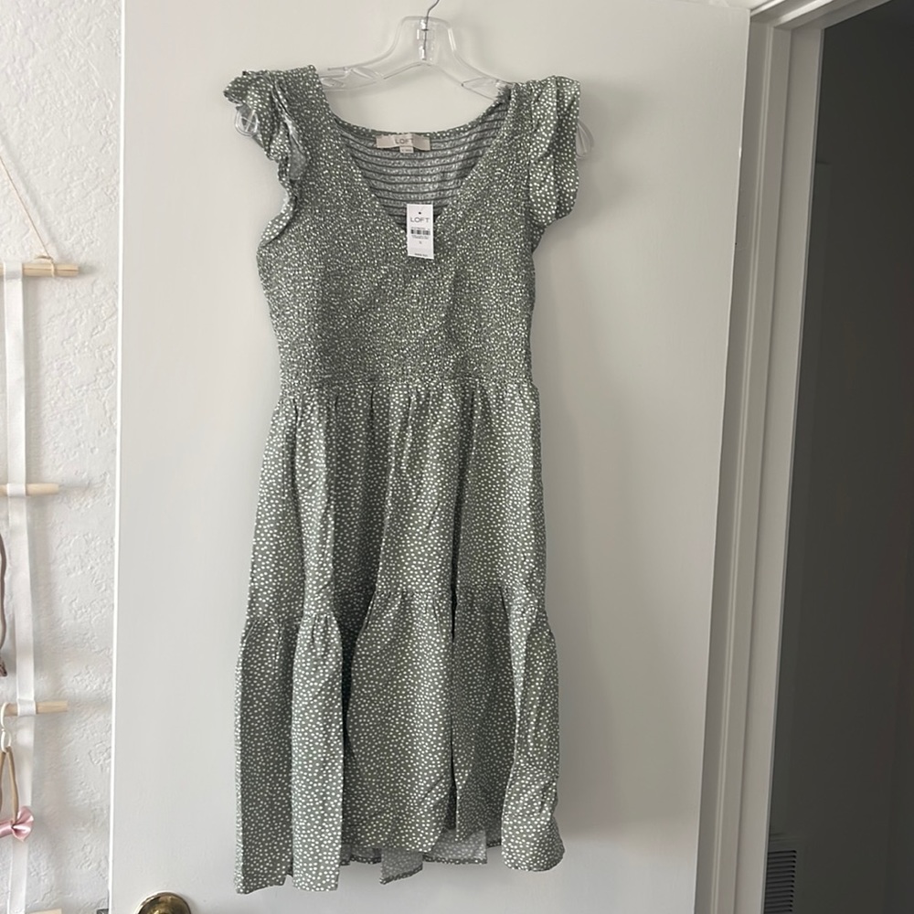 COPY - LOFT green white polka dot dress